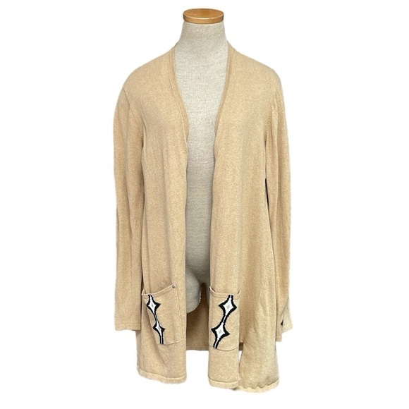 Indigenous Cardigan Women's L Large Beige Tribal Print Open Front Sweater - Picture 1 of 13